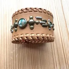 レザーとパラコードのカフブレスレット（ミッレフィオーリ・ロック