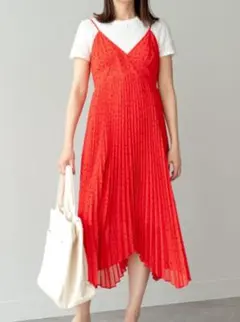 【美品】UNIQLO C プリーツキャミソールワンピース/ドット 赤 Sサイズ