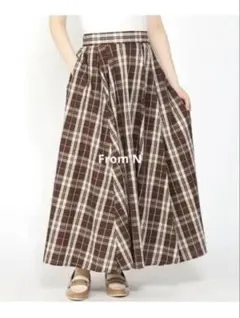 niko and … ニコアンド チェック フレアスカート ブラウン 茶色