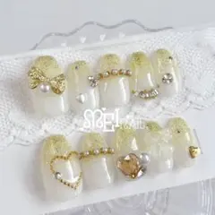 オーダー◇ネイルチップ イエロー グラデーション 春 フレンチガーリー リボン