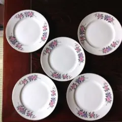 昭和レトロ 花柄 陶磁器 皿 5枚セット 金縁
