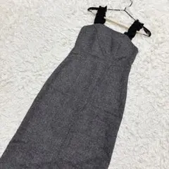 プロポーションボディドレッシング✨良品　ショルダーフリルワンピース　グレー（S）