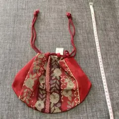 和装用バッグ 巾着 赤 花柄