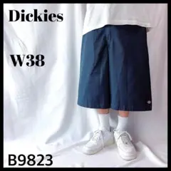 【人気 丈長め】ディッキーズ TCツイル ハーフパンツ バギーパンツ W38 紺のサムネイル