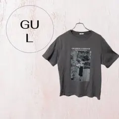 ジーユー 半袖Tシャツ フォトプリント グレー L コットン100% カジュアル