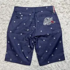 美品◆FILA GOLF 刺繍 総柄 ハーフパンツ ブルー 78のサムネイル