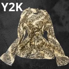 Y2K 当時物 ヒョウ柄 レース フリル カーディガン グランジ