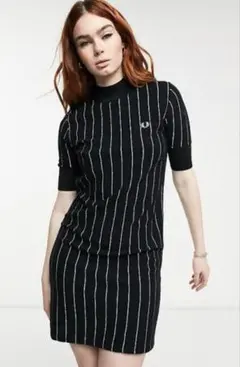 超美品　FRED PERRY ピンストライプニットドレス ワンピース