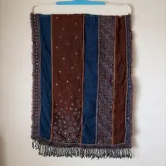 刺繍入り パッチワーク風 大判ストール ショール