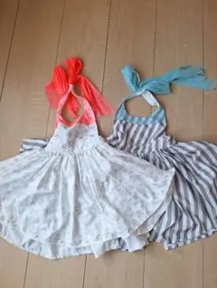 子供用エプロン 花柄 ストライプ