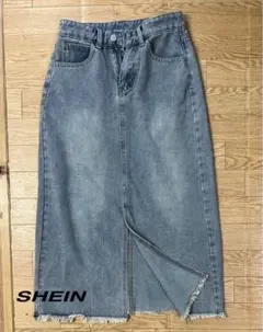 SHEIN デニムスカート フリンジ裾　フロントスリット
