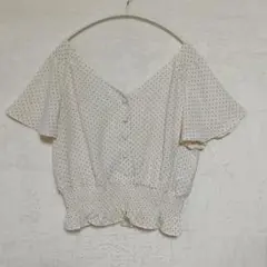 MAJESTIC LEGON ドット柄 シャーリングブラウス M フレアスリーブ