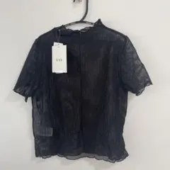 VIS シースルー半袖トップス 黒