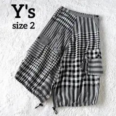 美品✨2019SS Y's ランダムチェック クラッシュ変形ロングスカート 黒白のサムネイル