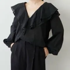 lepsim 美品　フリルW長袖ジャケット　ブラック lepsim 美品 フリルW長袖ジャケット ブラック - メルカリ