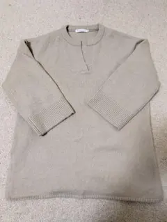 ベージュ ハーフネック ニットセーター 長袖