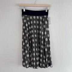 タグ付 クレドソル ドット柄 プリーツスカート ウエストゴム M ミディ丈 韓国