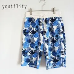 youtility ボタニカル柄 ショートパンツ 短パン ウエストゴム 白青 Mのサムネイル