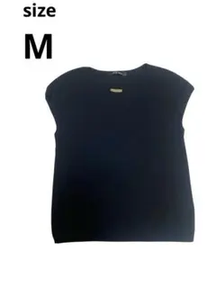ノースリーブ　M ブラック　ネックゴールドバー　サマーニット　vネック