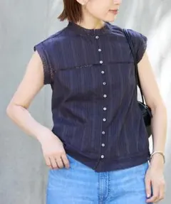 【タグ付き未使用】IENA　ノースリーブ　レースブラウス　ブラック