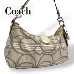 COACH ワンショルダーバッグ　タータンチェック　キャンバス　ハートチャーム
