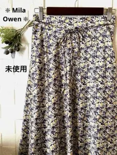 【未使用品】Mila Owen 花柄フレアロングスカート ウエストリボン付き