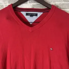 TOMMY HILFIGER レッド Vネックニット L
