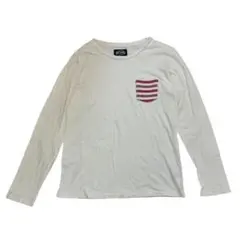 BEAMS ビームス 長袖ロンT ボーダー ポケット 赤 リブ ホワイト クルー