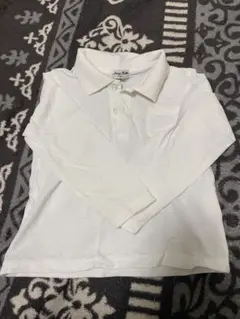 ホワイト 長袖 ポロシャツ 左胸ポケット付き