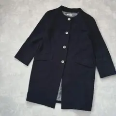 【イエナ】シェル風ボタンノーカラーコート/38/M/ネイビー/八分袖