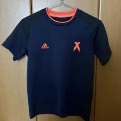 adidasネイビーオレンジ半袖Tシャツ150送料無料子供アディダスサッカー紺