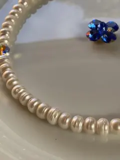 淡水パールロンデル型とスワロフスキーデザインネックレス