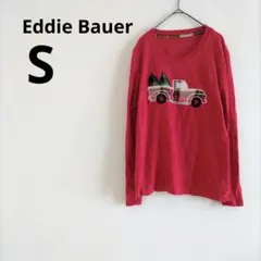 EddieBauer 赤 長袖 ニット セーター S 車 あったか フリース