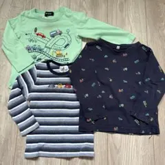 キッズ 長袖Tシャツ 3枚セット 乗り物柄 90