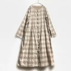 SM2 プチレースネックにベージュのブロックチェックゆるっとロングワンピースのサムネイル