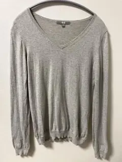 ユニクロ カシミヤ コットン Vネックニット グレー ライトグレー 柔らか　秋