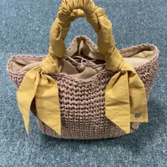 ベージュ 編み物 トートバッグ