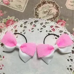 オーガンジーレースリボン ヘアゴム  ♡ピンク×ホワイト♡