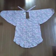 『訳あり』昭和レトロ モダン 花柄フリル付き 割烹着 紫系