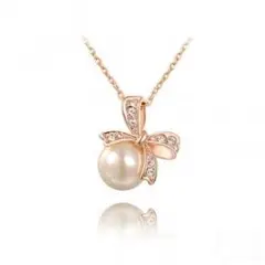 パール リボン ネックレス ローズゴールド 真珠 EARTHER RING