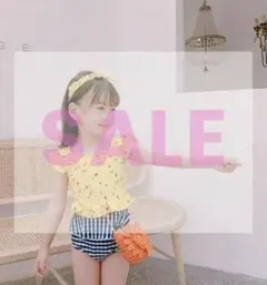 【韓国子供服】チェリー×チェック柄 水着３点set  150cm