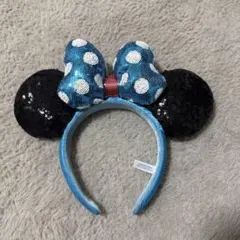ディズニー カチューシャ ミニー 水色 水玉 リボン ドット ピンク 被り物