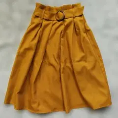レディース　フレアスカート　Aライン　ロングスカート　マスタード　低身長　M