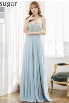 水色Aラインロングドレス ストラップレス