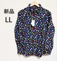 【新品】Garson Wave 長袖シャツ 日本製 ネイビー LLサイズのサムネイル