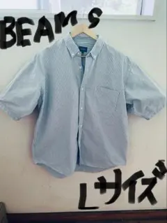 BEAMS 半袖シャツ ストライプ柄 日本製生地Lサイズのサムネイル