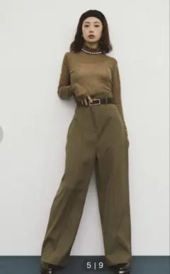 HANNE アン カーキ ハイウエスト タック パンツ レディース