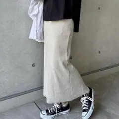 andme セルフカットリブロングタイトスカート 杢ベージュ M