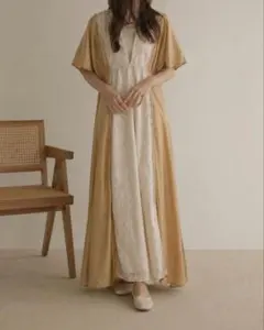 olun（オルン）ベージュ Vネック ロングドレス 新作タグ付き