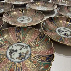 【美品】有田焼 林九郎作 色絵金彩 花形 大皿10枚セット